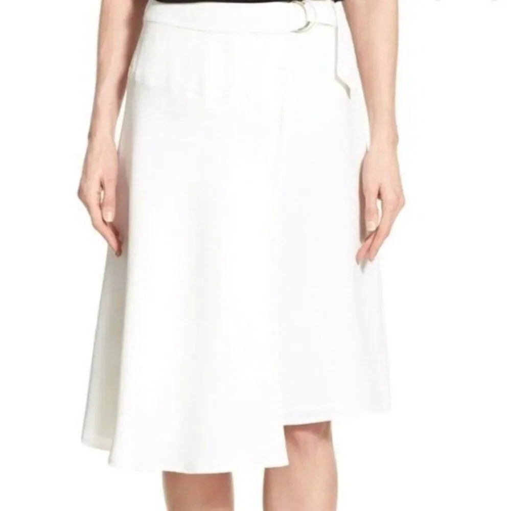 Vince Camuto Women White Hi-Lo Hem Wrap Skirt Size 8P